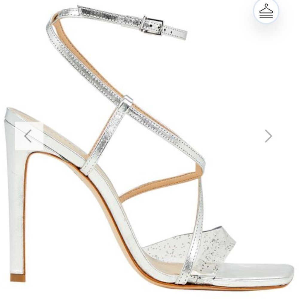 Schutz Size 9 1/2 Silver Aisha Leather & Vinyl Sandal NWT - Picture 2 of 11